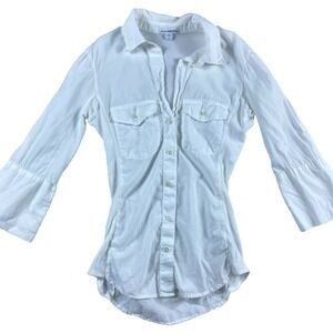 James Perse Shirt Women Sz 0 XS White Fitted 3/4 Sleeve Casual Everyday Staple